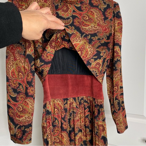 VTG Union Made Paisley Dress w/Suede Trim B1 - Picture 4 of 16